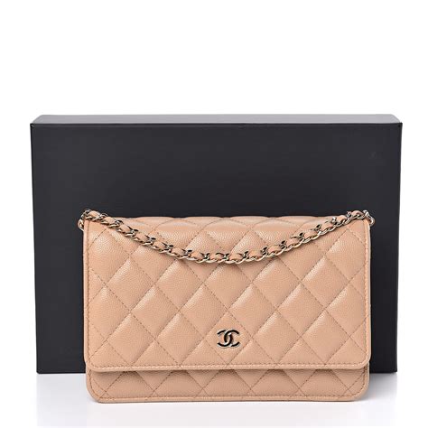 CHANEL Caviar Quilted Wallet On Chain WOC Beige.